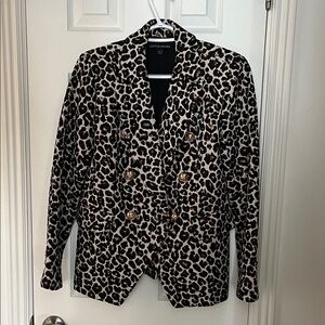 Boston Proper Animal Print Blazer with Gold Buttons